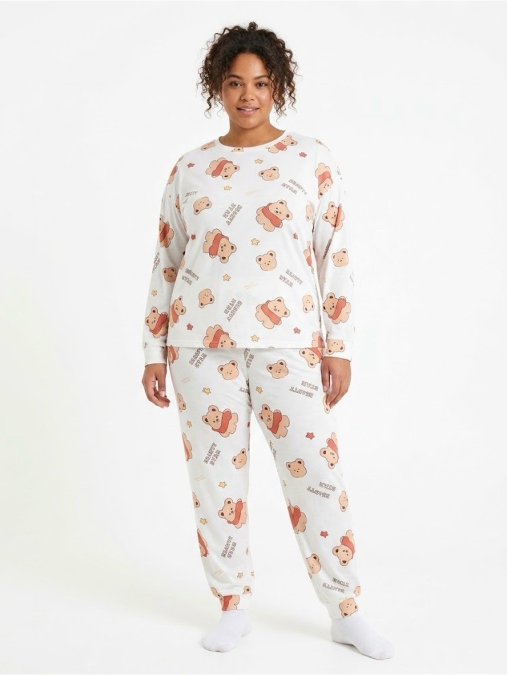 Women’s cream Pajama Set with Bear Print